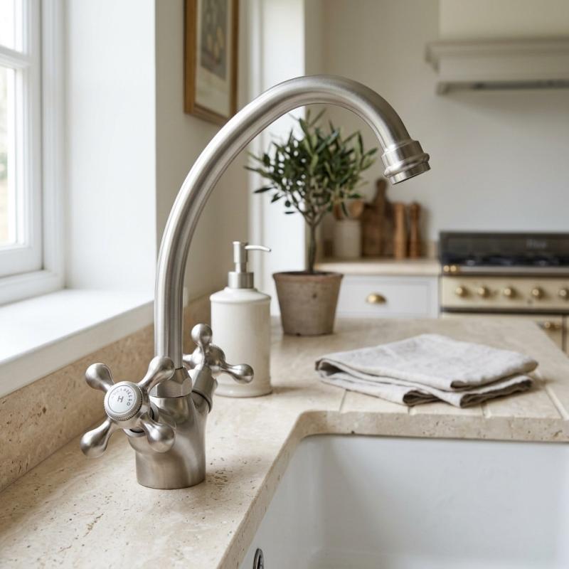 Aquanello Heritage Ascot Klassieke Keuken Nostalgische Keukenkraan RVS NB-4004-HA